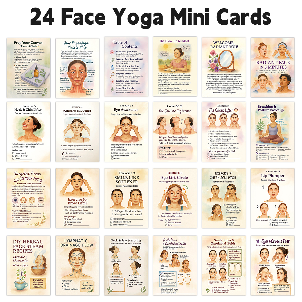 24pcs Radiant Face Yoga Cards, - Health Wellness Guide avis et prix