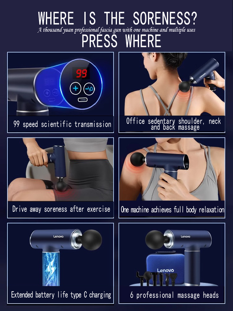 Lenovo 6 Heads Fascia Gun Prof - Scalp Massager Electric avis et prix